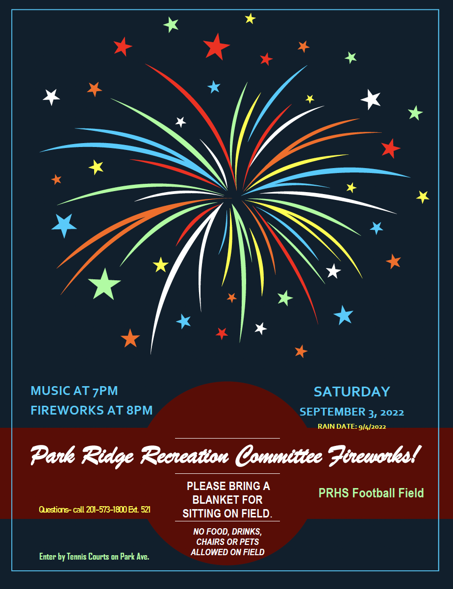 Park Ridge Recreation Committee Fireworks flyer